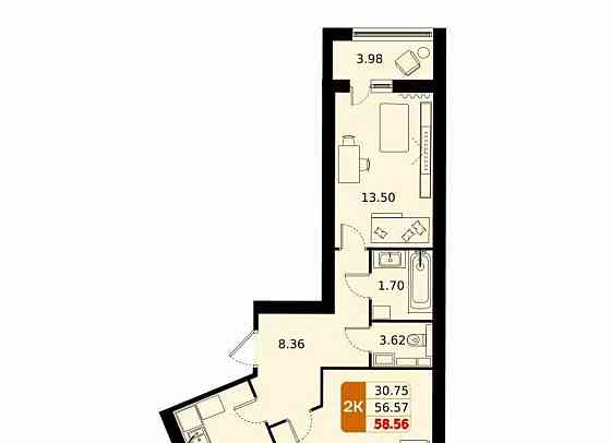 2-комн. квартира, 58.56 м2, 5/17 эт. Домодедово