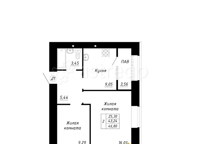 2-комн. квартира, 46.8 м2, 2/14 эт. Стерлитамак - изображение 1