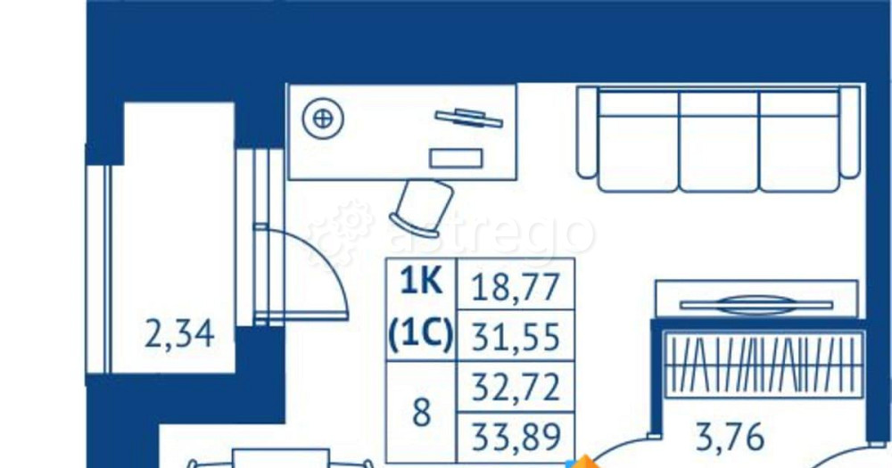 Студия, 31.55 м2, 2/22 эт. Королев - изображение 1
