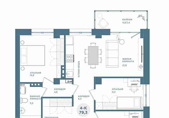 4-комн. квартира, 79.3 м2, 2/19 эт. Красноярск