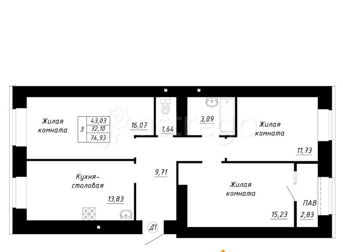 3-комн. квартира, 74.93 м2, 10/14 эт. Стерлитамак - изображение 1