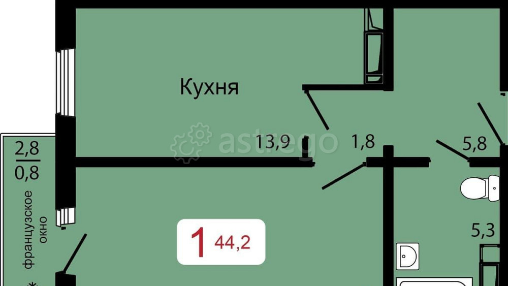 1-комн. квартира, 44.2 м2, 5/17 эт. Красноярск - изображение 1