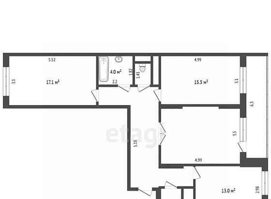 3-комн. квартира, 87.1 м2, 9/17 эт. Долгопрудный