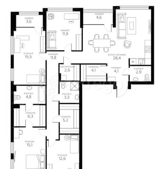 4-комн. квартира, 132.7 м2, 8/8 эт. Москва - изображение 1
