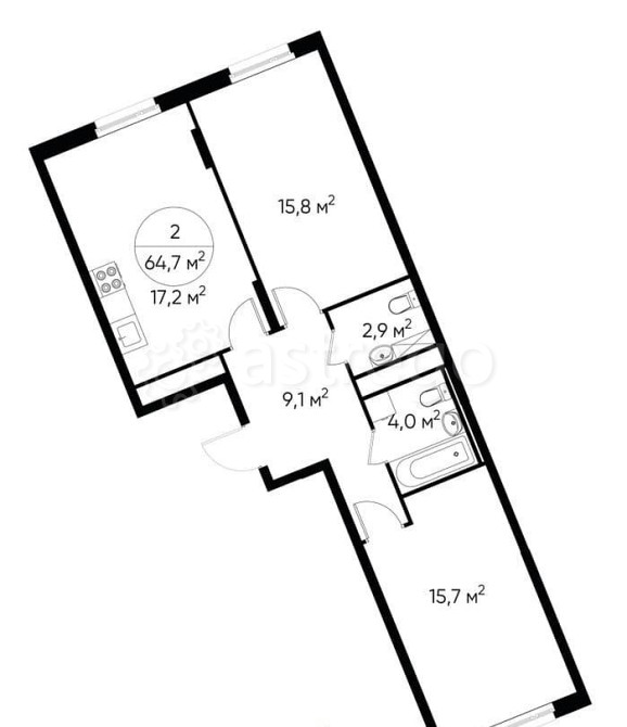2-комн. квартира, 64 м2, 9/17 эт. Москва - изображение 1