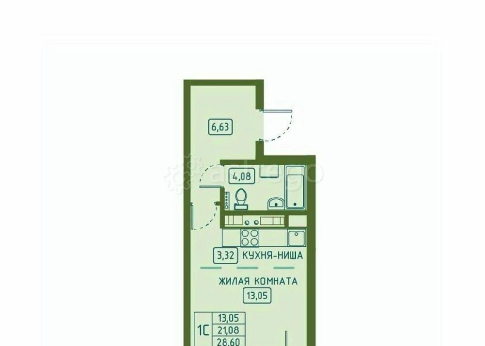 Студия, 28.6 м2, 10/23 эт. Красноярск - изображение 2