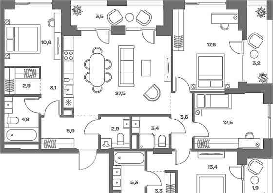 4-комн. квартира, 130.4 м2, 2/8 эт. Москва