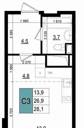 Студия, 28.1 м2, 25/25 эт. Одинцово