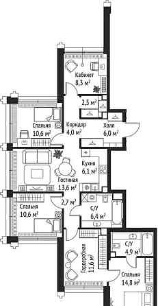 4-комн. квартира, 102.1 м2, 59/59 эт. Москва