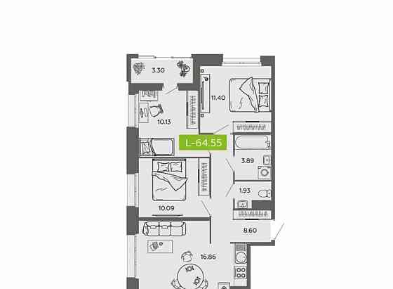 3-комн. квартира, 64.55 м2, 4/16 эт. Архангельск