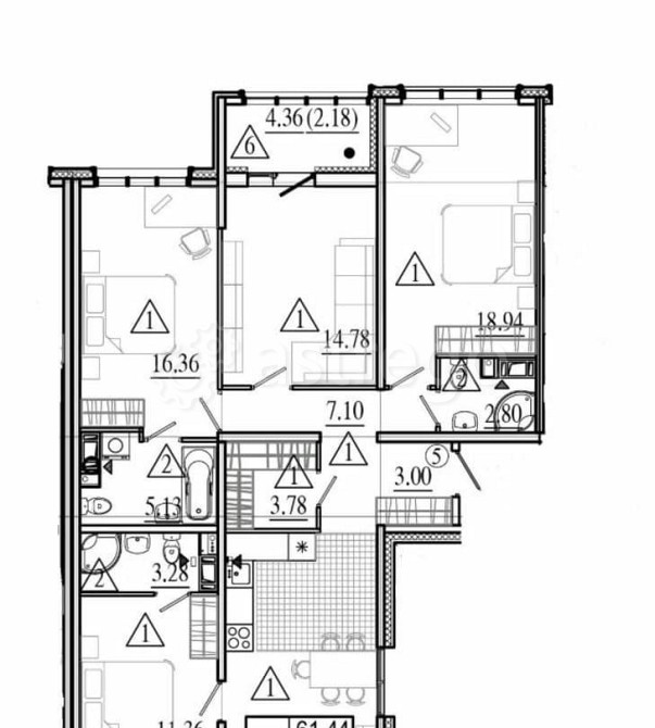 4-комн. квартира, 108.6 м2, 6/6 эт. Санкт-Петербург - изображение 5
