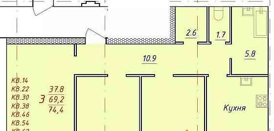 3-комн. квартира, 74.4 м2, 6/9 эт. Новоалтайск