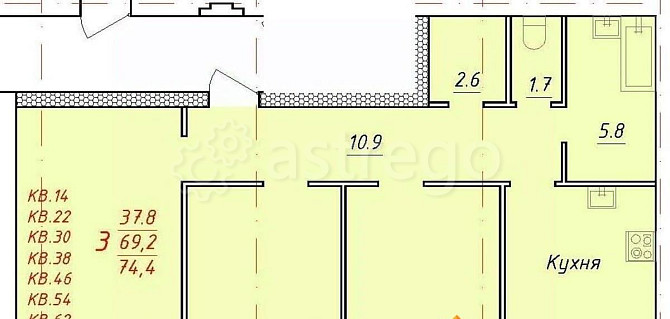 3-комн. квартира, 74.4 м2, 6/9 эт. Новоалтайск - изображение 1