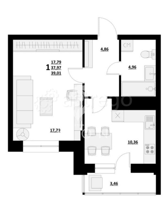 1-комн. квартира, 39.6 м2, 2/9 эт. Белгород - изображение 1