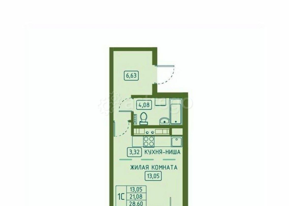 Студия, 28.6 м2, 19/23 эт. Красноярск - изображение 1
