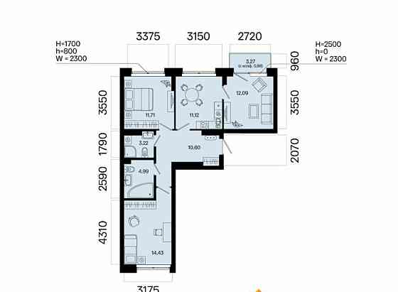 3-комн. квартира, 69.14 м2, 5/7 эт. Уфа