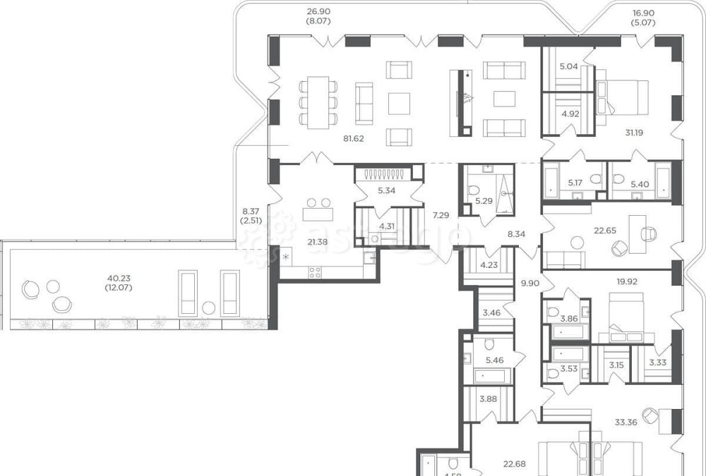 6-комн. квартира, 327.37 м2, 19/19 эт. Москва - изображение 7