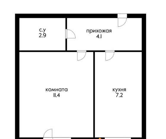 1-комн. квартира, 27 м2, 2/4 эт. Яблоновский
