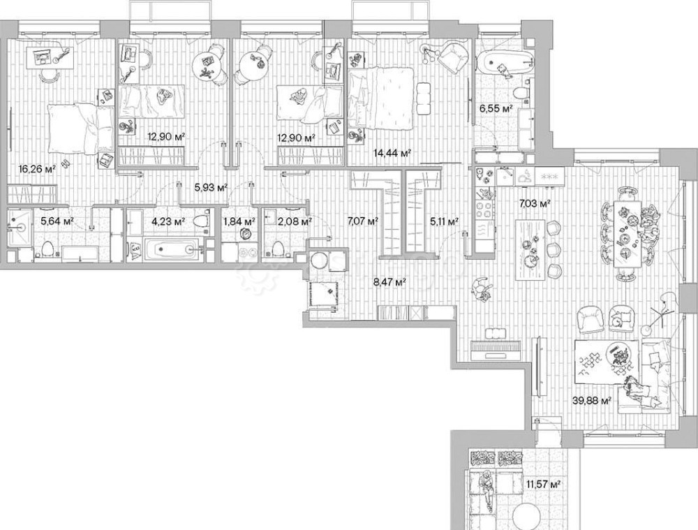 4-комн. квартира, 153.8 м2, 12/12 эт. Москва - изображение 7