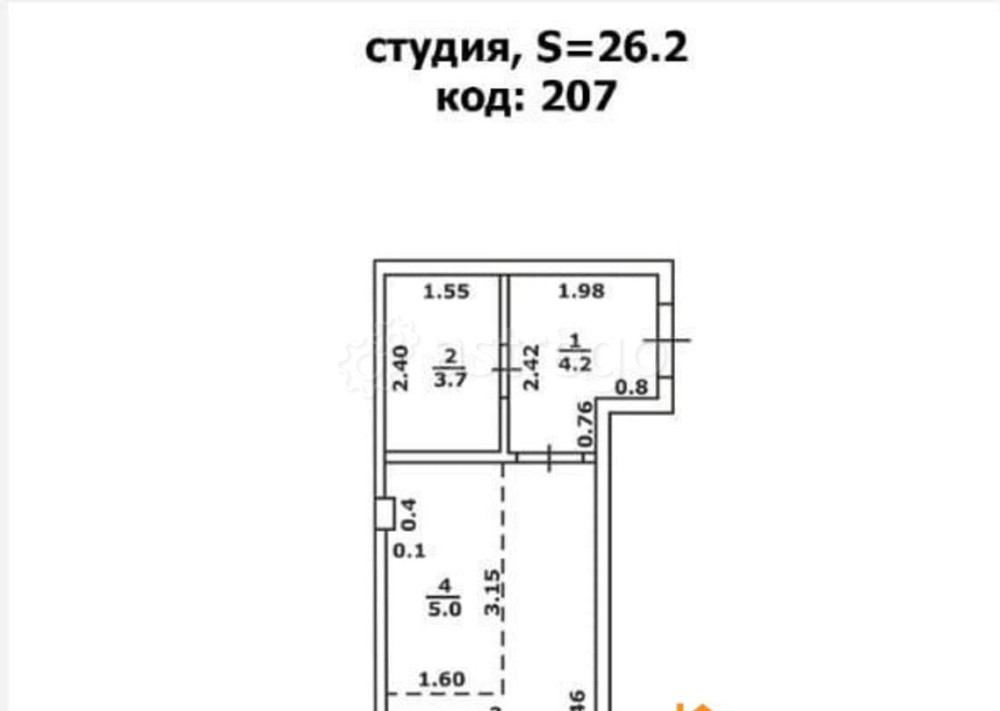 Студия, 27 м2, 4/10 эт. Бийск - изображение 1
