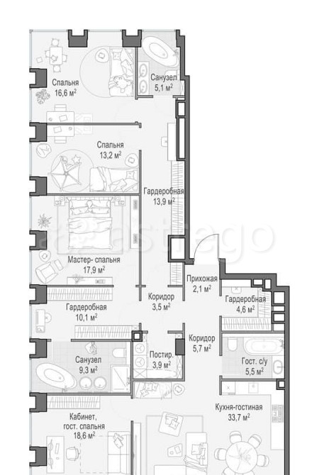 4-комн. квартира, 165.2 м2, 10/23 эт. Москва - изображение 1