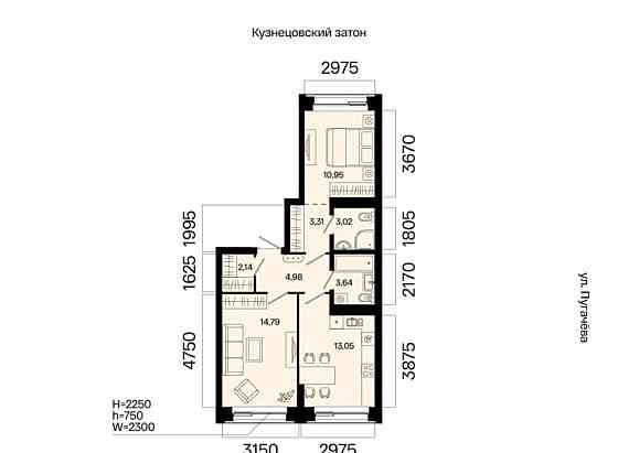 2-комн. квартира, 55.88 м2, 2/31 эт. Уфа