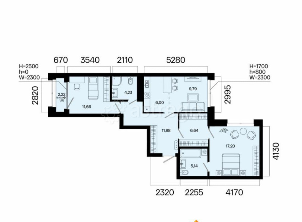 3-комн. квартира, 73.65 м2, 6/9 эт. Уфа - изображение 1