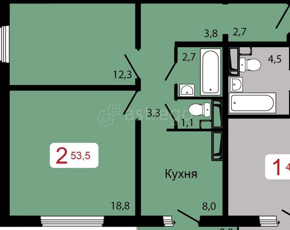 2-комн. квартира, 53.5 м2, 17/17 эт. Красноярск - изображение 1