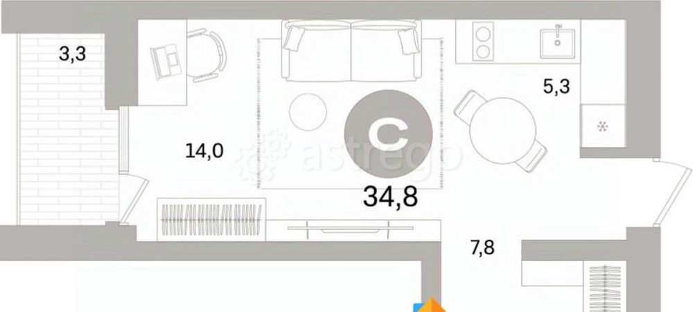 Студия, 34.81 м2, 3/16 эт. Санкт-Петербург - изображение 2