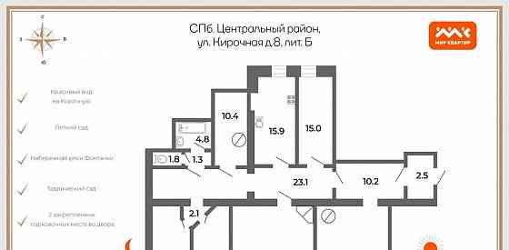 5-комн. квартира, 186.2 м2, 3/4 эт. Санкт-Петербург