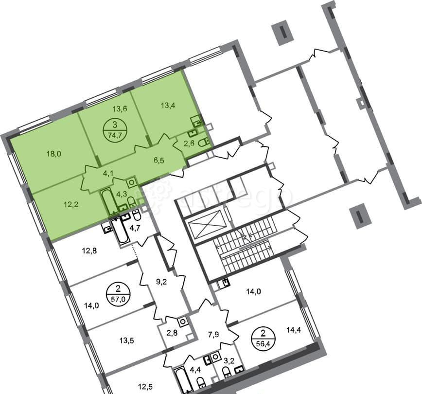 3-комн. квартира, 74 м2, 1/17 эт. Москва - изображение 7