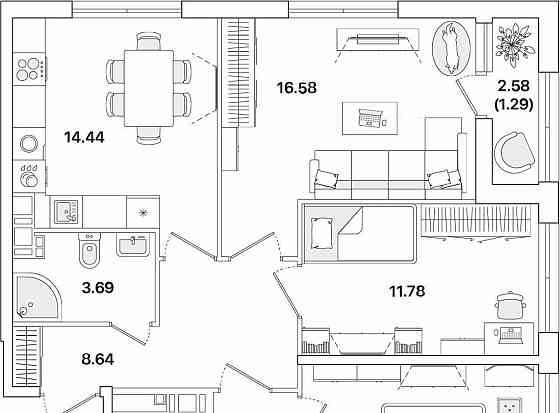 3-комн. квартира, 75.64 м2, 12/12 эт. Санкт-Петербург