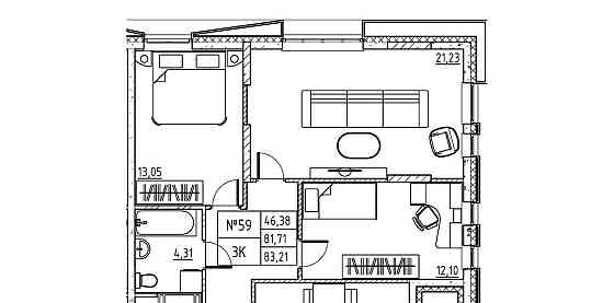 3-комн. квартира, 84.71 м2, 5/7 эт. Дубна