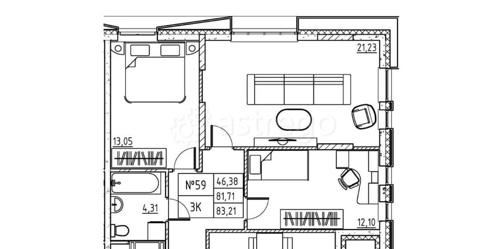 3-комн. квартира, 84.71 м2, 5/7 эт. Дубна - изображение 2