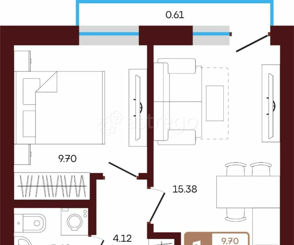 1-комн. квартира, 33.21 м2, 2/3 эт. Иглино - изображение 1