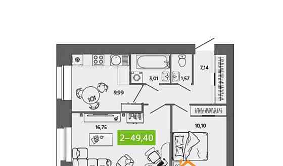 2-комн. квартира, 49.4 м2, 8/8 эт. Северодвинск