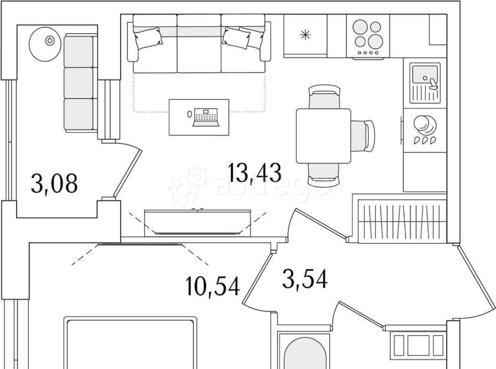 1-комн. квартира, 32.82 м2, 2/13 эт. Санкт-Петербург - изображение 1