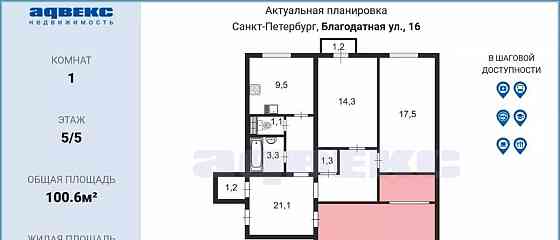 Комната, 31.3 м2, 5/5 эт. Санкт-Петербург