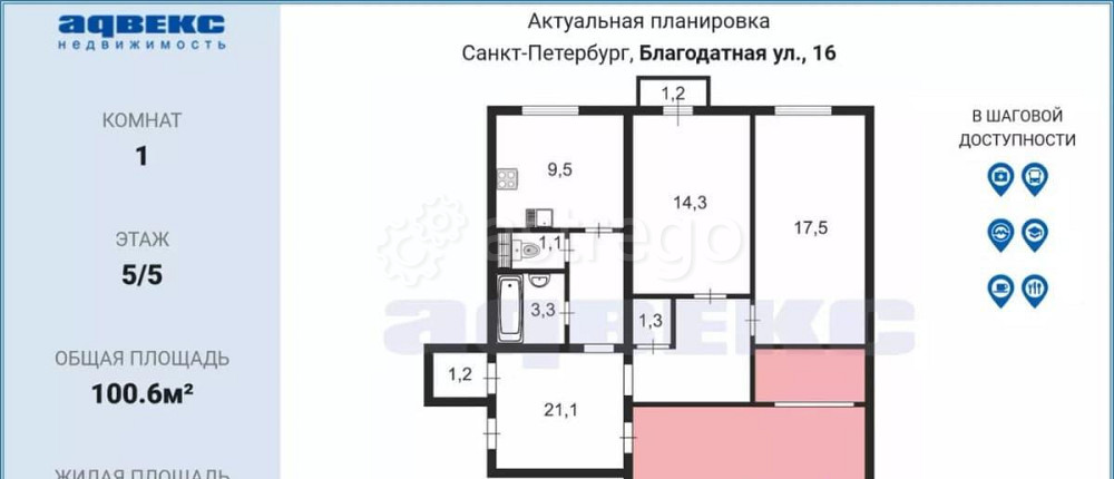 Комната, 31.3 м2, 5/5 эт. Санкт-Петербург - изображение 6