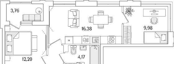 2-комн. квартира, 53.44 м2, 11/13 эт. Санкт-Петербург