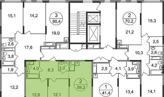 2-комн. квартира, 59 м2, 9/17 эт. Москва