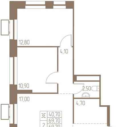 3-комн. квартира, 69.7 м2, 2/25 эт. Пушкино