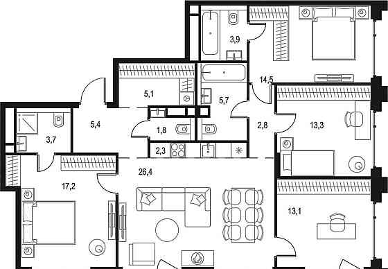 4-комн. квартира, 116.8 м2, 21/21 эт. Москва