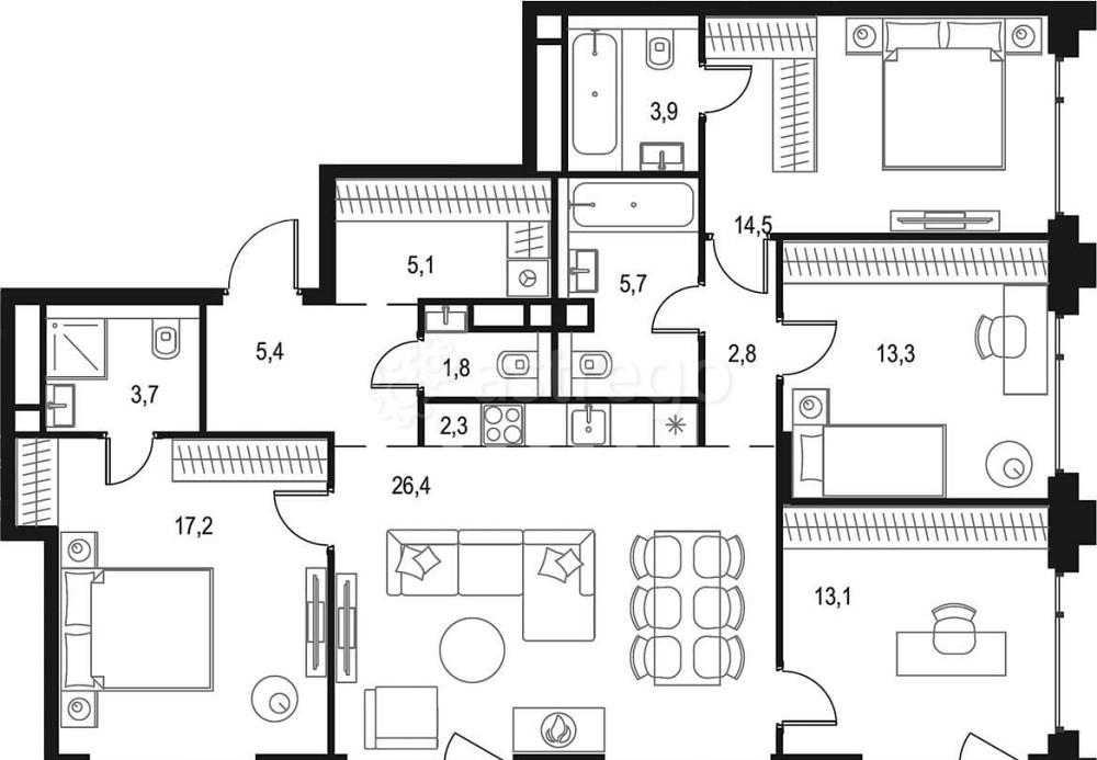 4-комн. квартира, 116.8 м2, 21/21 эт. Москва - изображение 1