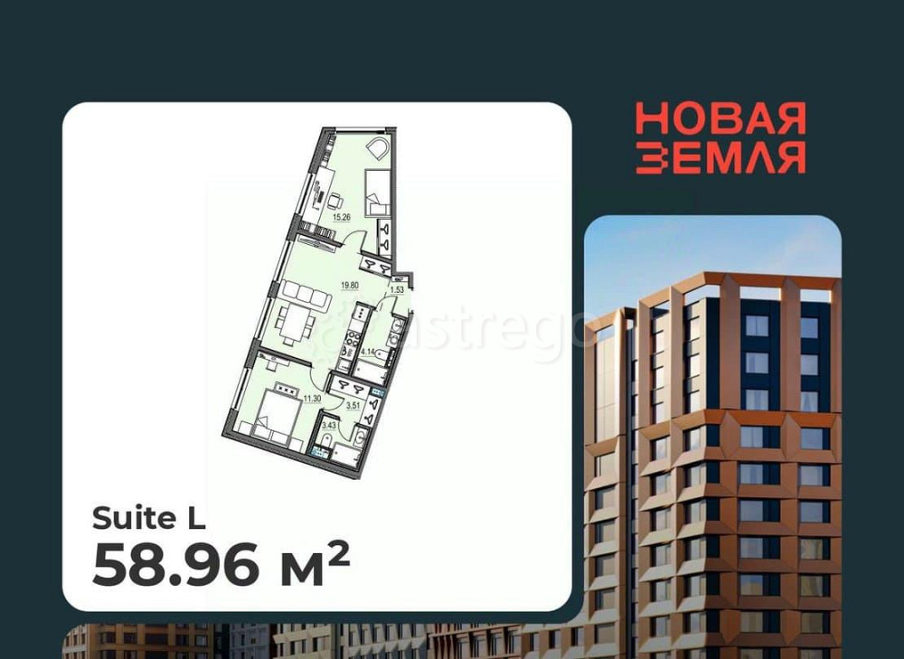 2-комн. квартира, 58.96 м2, 13/16 эт. Санкт-Петербург - изображение 1