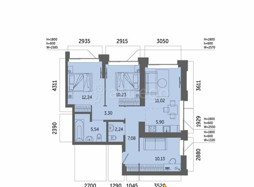 4-комн. квартира, 67.68 м2, 27/32 эт. Уфа - изображение 1