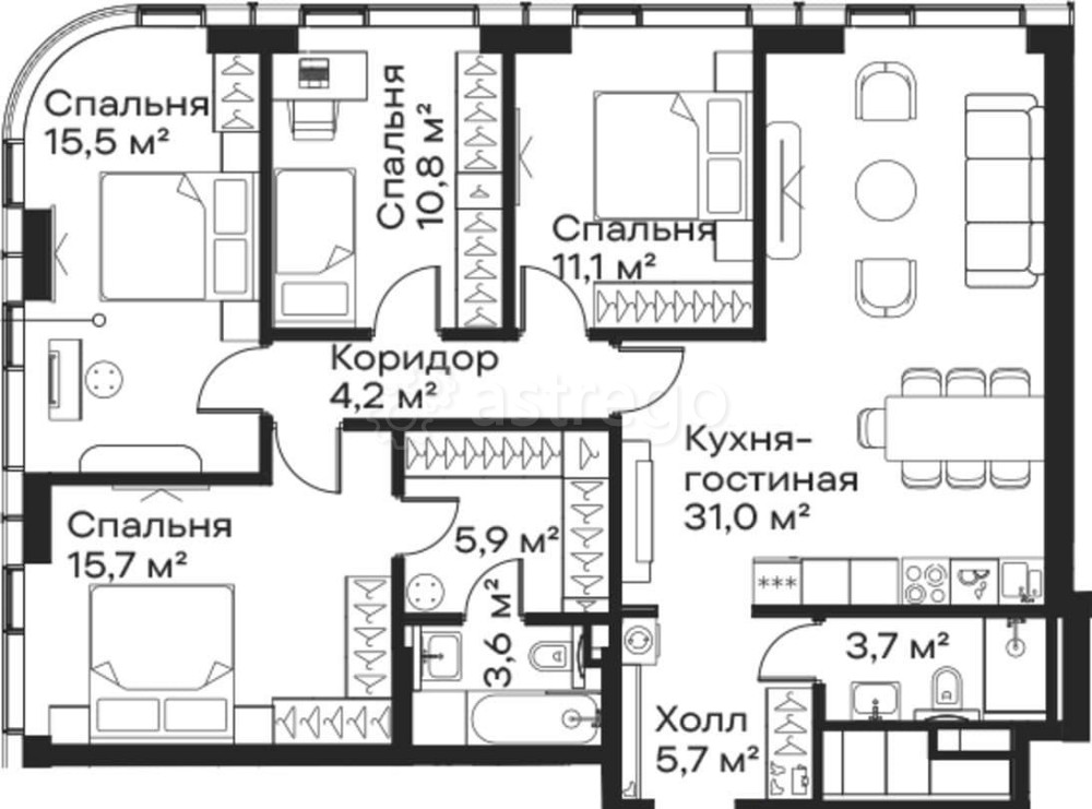 4-комн. квартира, 107.2 м2, 53/59 эт. Москва - изображение 1