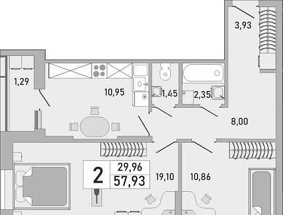 2-комн. квартира, 57.93 м2, 9/24 эт. Уфа