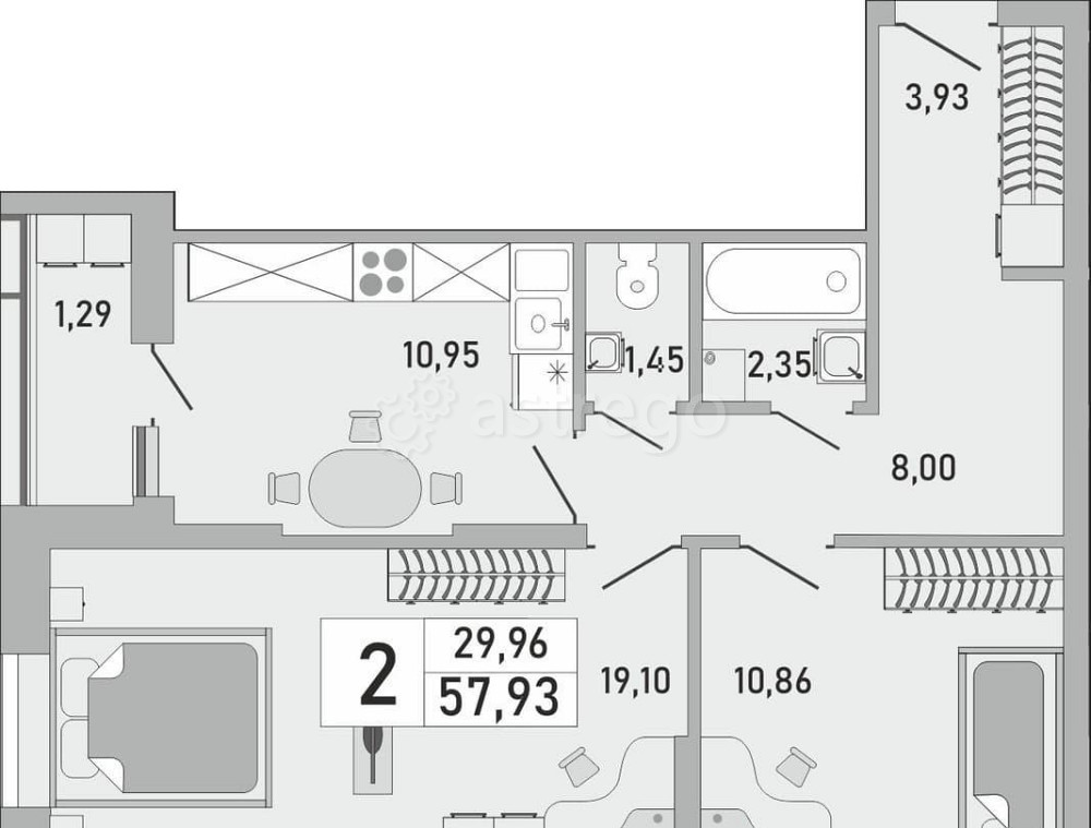 2-комн. квартира, 57.93 м2, 9/24 эт. Уфа - изображение 1