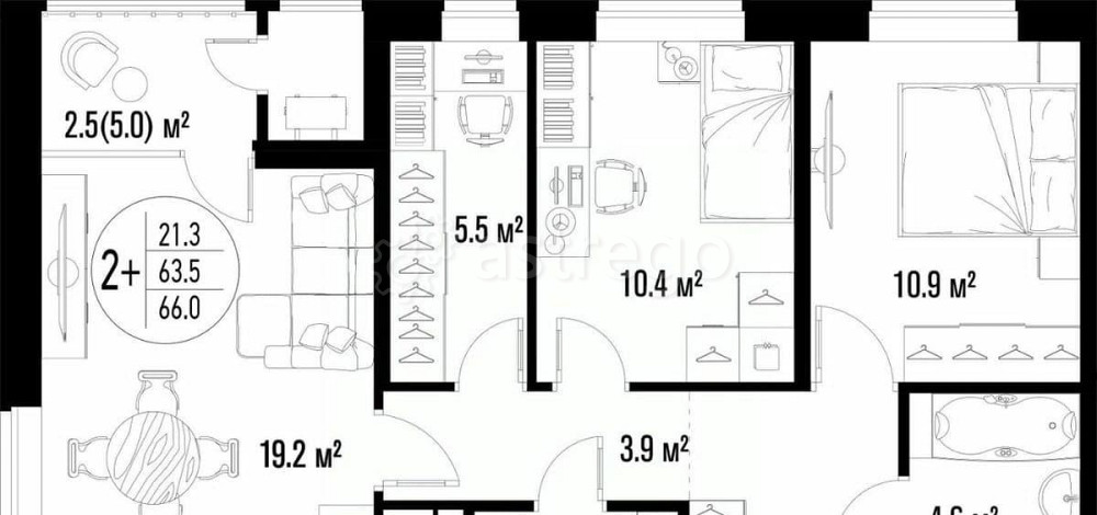 2-комн. квартира, 66 м2, 12/20 эт. Астрахань - изображение 2